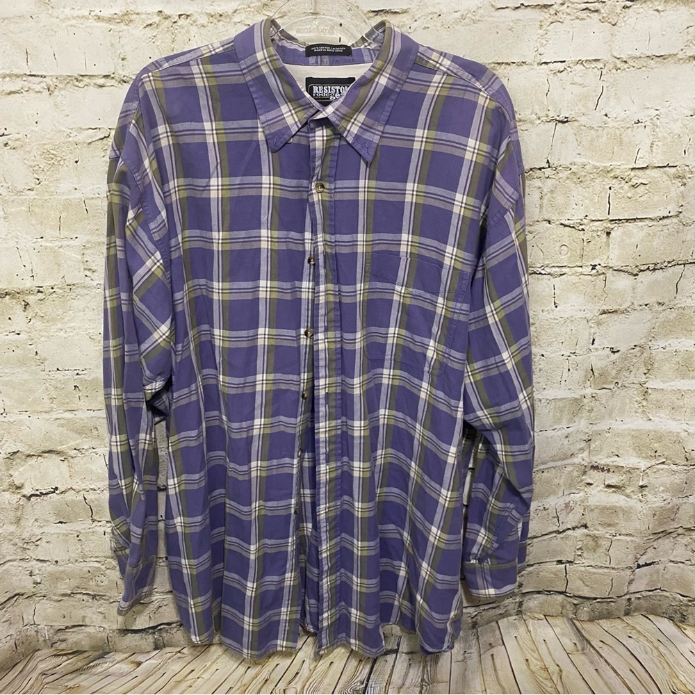 Resistol Rodeo Gear Purple Green Plaid Long Sleeve Button Down Shirt